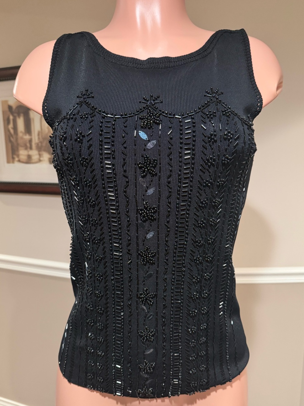 Sweaterworks Black Beaded Ribbed Tank Top